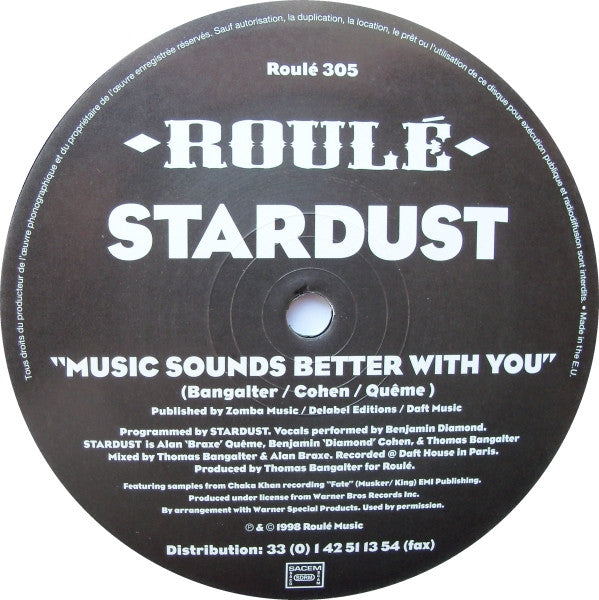 Stardust : Music Sounds Better With You (12", S/Sided, Etch, RP, MPO)