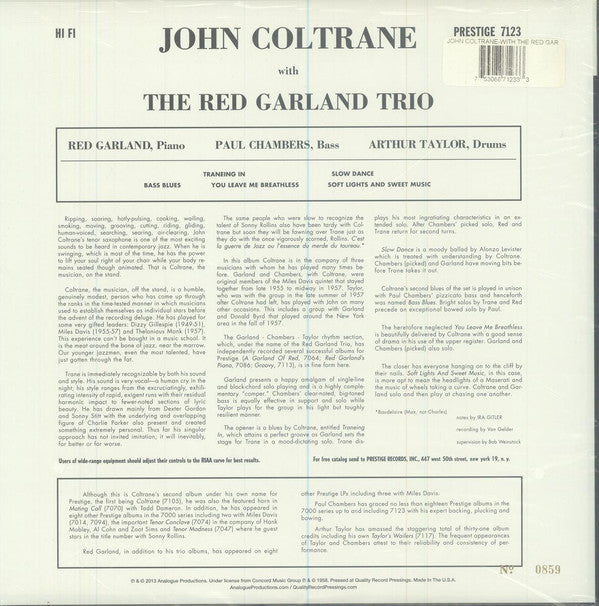 John Coltrane With The Red Garland Trio : John Coltrane With The Red Garland Trio (LP, Album, Mono, Ltd, RE, 200)