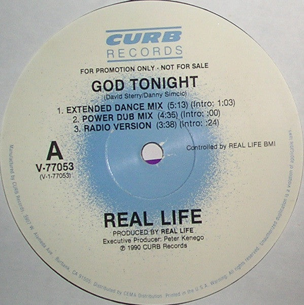 Real Life : God Tonight (12", Single, Promo)
