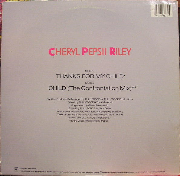 Cheryl Pepsii Riley : Thanks For My Child (12", Single)