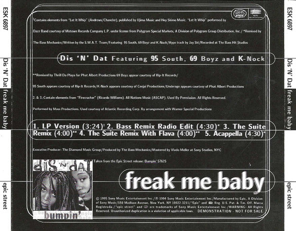 Dis 'N' Dat : Freak Me Baby (CD, Single, Promo)