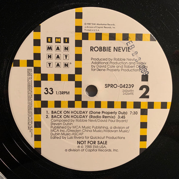 Robbie Nevil : Back On Holiday (12", Promo)