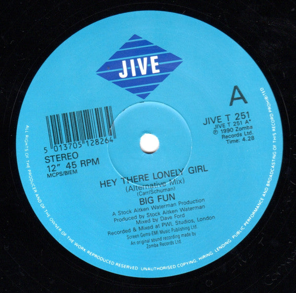 Big Fun : Hey There Lonely Girl (12")