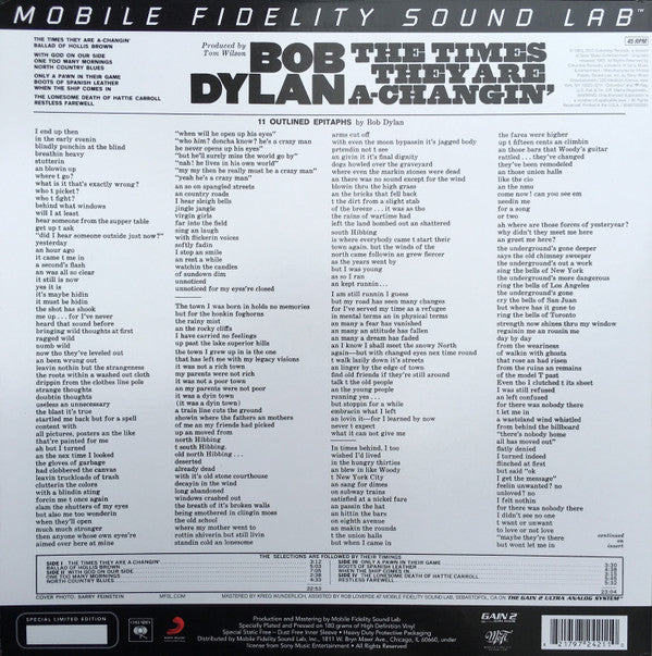 Bob Dylan : The Times They Are A-Changin' (2x12", Album, Ltd, Num, RE, RM, S/Edition)