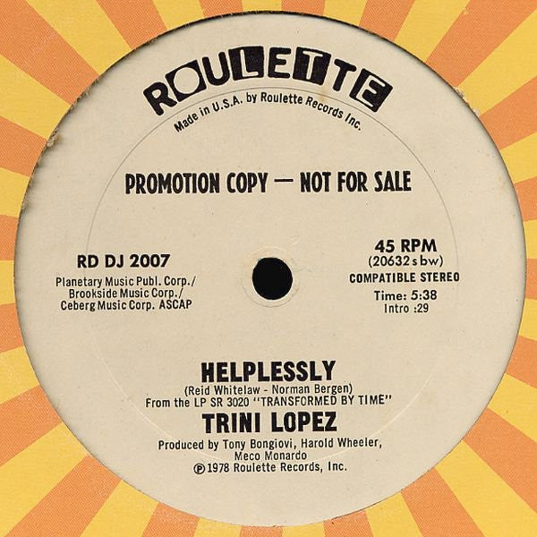 Trini Lopez : Helplessly (12", Promo)