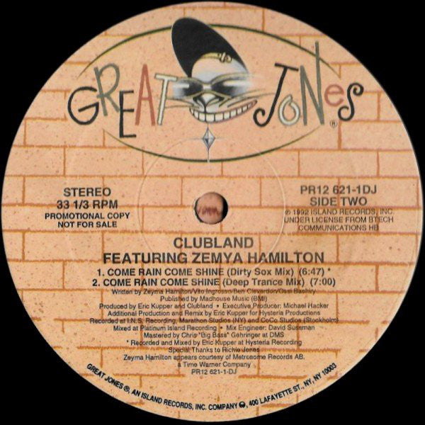 Clubland Featuring Zemya Hamilton : Come Rain Come Shine (12", Promo)