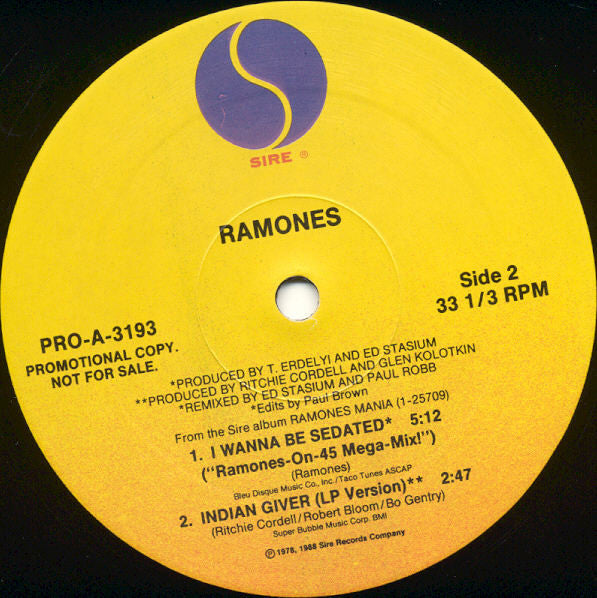 Ramones : I Wanna Be Sedated (12", Promo)