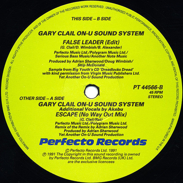 Gary Clail & On-U Sound System : Escape (Remix Of The Remix By Adrian Sherwood) (12", Single)