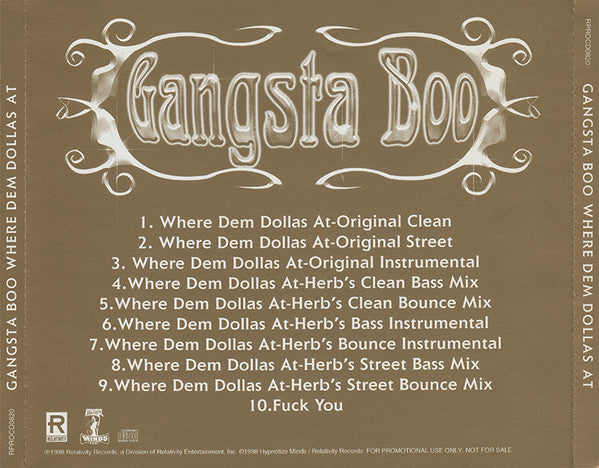 Gangsta Boo : Where Dem Dollas At(CD, Maxi, Promo)