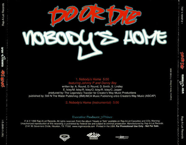 Do Or Die : Nobody's Home (CD, Single, Promo)