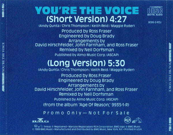 John Farnham : You're The Voice (CD, Single, Promo)