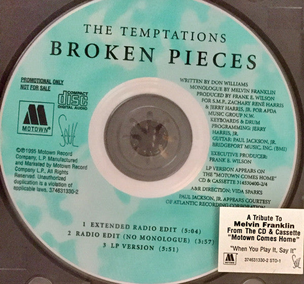 The Temptations : Broken Pieces (CD, Single, Promo)