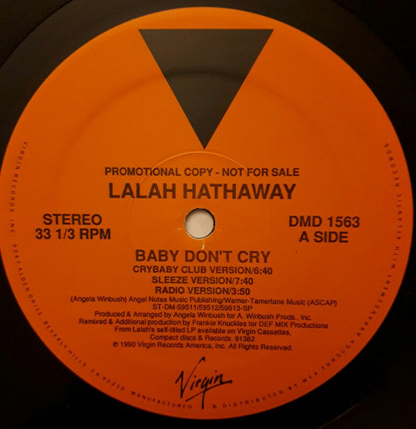 Lalah Hathaway : Baby Don't Cry (12", Promo)
