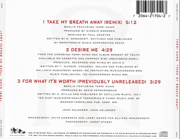 Terri Nunn : Take My Breath Away (Remix) (CD, Maxi)