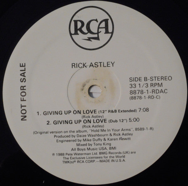 Rick Astley : Giving Up On Love (12", Promo)