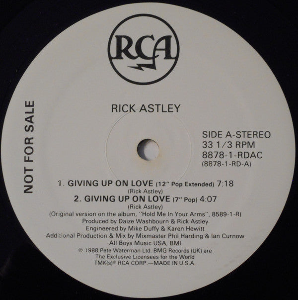 Rick Astley : Giving Up On Love (12", Promo)