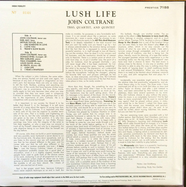 John Coltrane : Lush Life (LP, Album, Mono, Ltd, Num, RE, RM, 200)