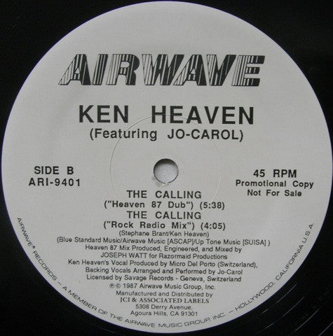 Ken Heaven Featuring Jo-Carol : The Calling ("Heaven 87 Mix") (12", Promo)
