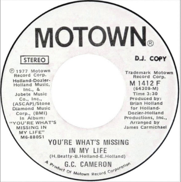 G.C. Cameron : You're What's Missing In My Life (7", Single, Mono, Promo)