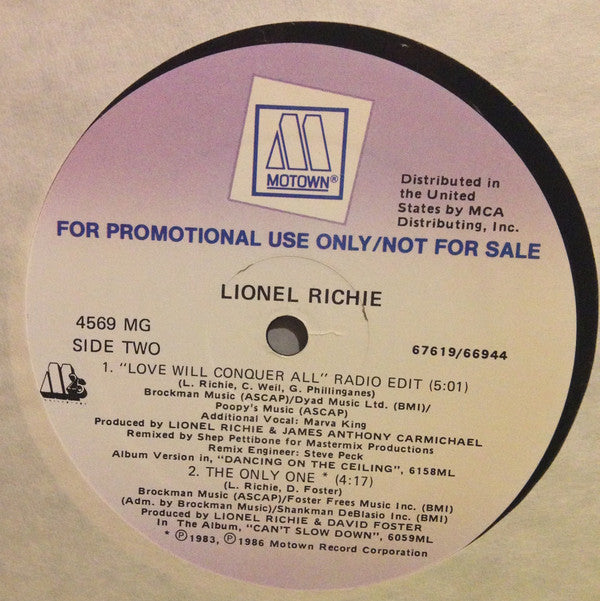 Lionel Richie : Love Will Conquer All (12", Promo)