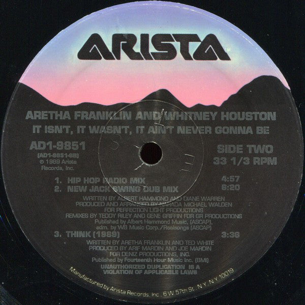 Aretha Franklin & Whitney Houston : It Isn't, It Wasn't, It Ain't Never Gonna Be (12")