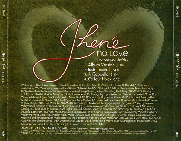 Jhené : No L.O.V.E. (CD, Single, Promo)