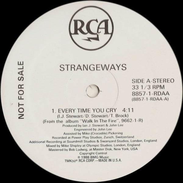 Strangeways (2) : Every Time You Cry (12", Promo)