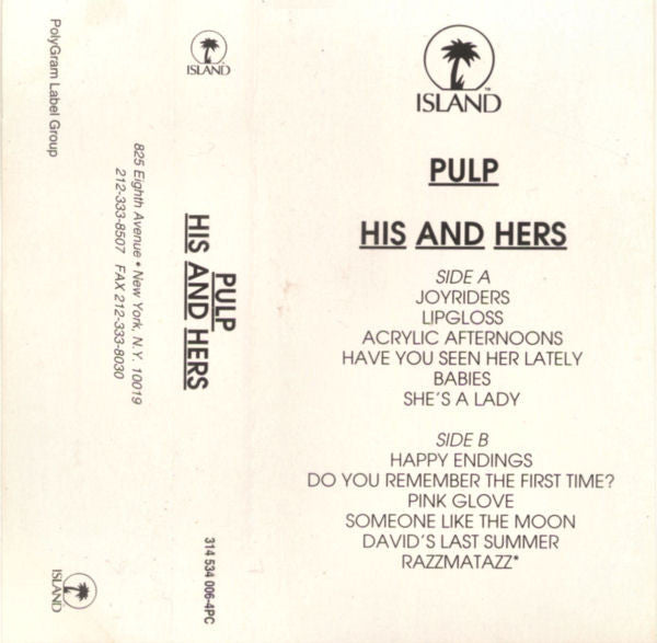 Pulp : His 'N' Hers (Cass, Advance, Album, CrO)