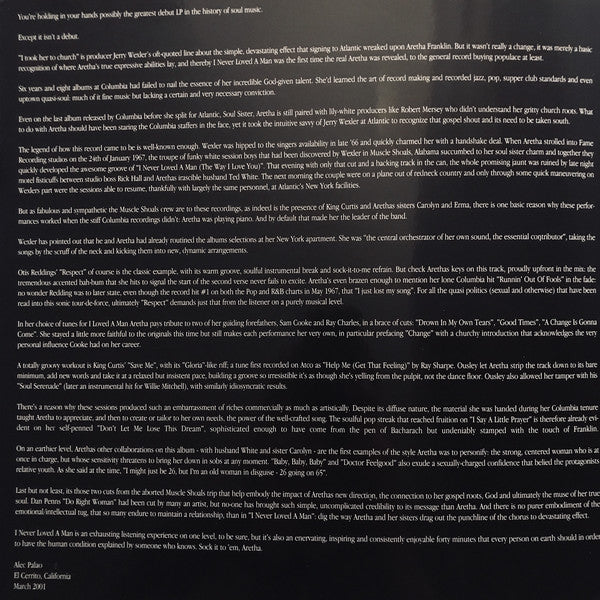 Aretha Franklin : I Never Loved A Man The Way I Love You (LP, Album, RE, 180)