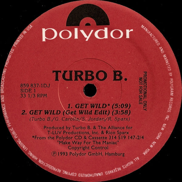 Turbo B. : Get Wild (12", Promo)