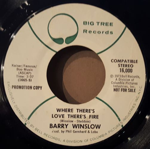 Barry Winslow : Get To Know Me / Where There's Love There's Fire (7", Promo)