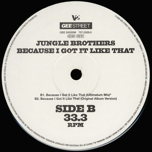 Jungle Brothers : Because I Got It Like That (12", Single)