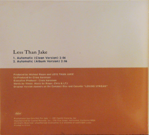 Less Than Jake : Automatic (CD, Single, Promo)