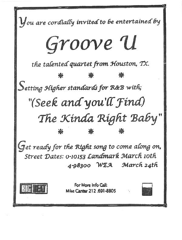Groove U. : (Seek And You'll Find) The Kinda Right Baby (12", Promo)