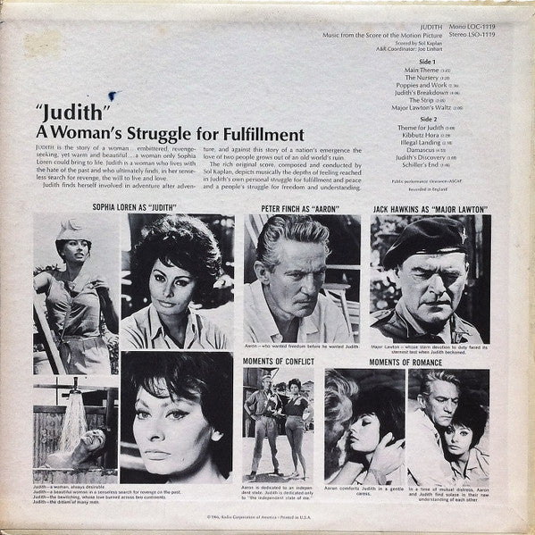 Sol Kaplan : Judith (Music From The Score Of The Motion Picture) (LP, Album, Mono)