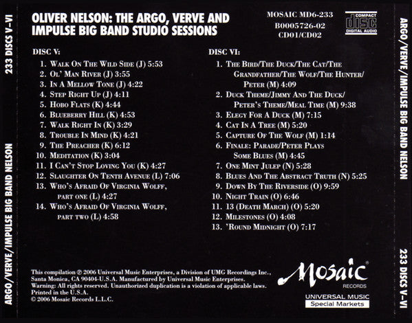 Oliver Nelson : The Argo, Verve And Impulse Big Band Studio Sessions (6xCD, Comp, Ltd, RM + Box, Ltd, Num)