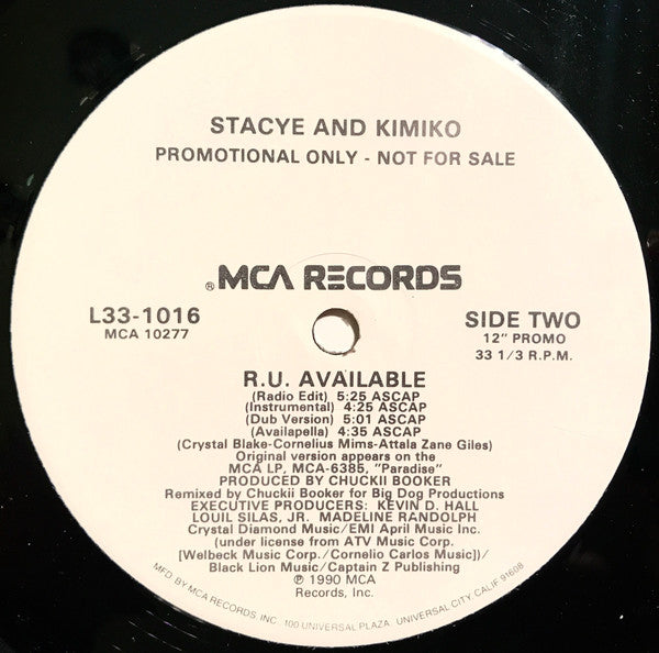 Stacye And Kimiko : R.U. Available (12", Single, Promo, Glo)