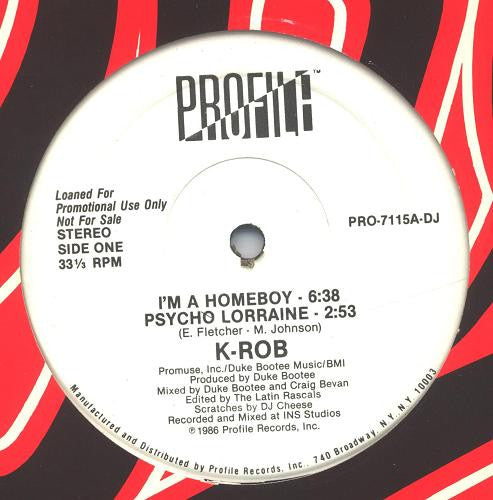 K-Rob : I'm A Homeboy (12", Single, Promo)