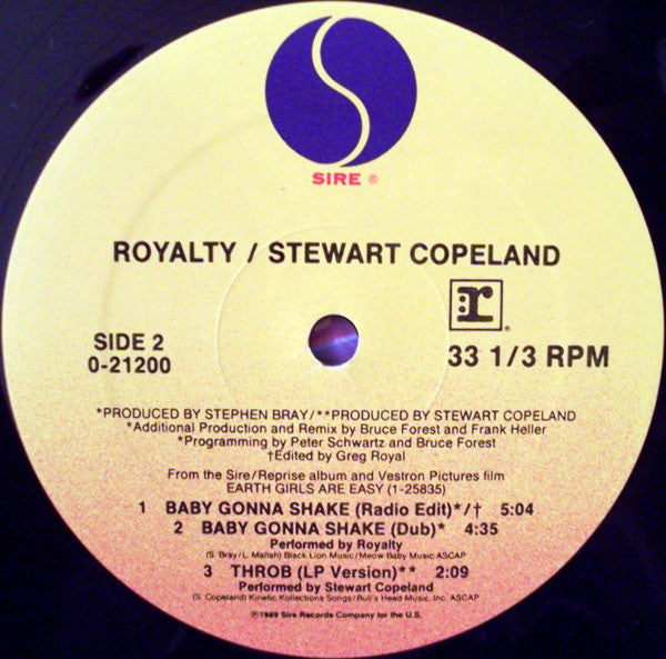 Royalty / Stewart Copeland : Baby Gonna Shake / Throb (12", Maxi)