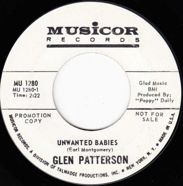 Glen Patterson : Unwanted Babies (7", Single, Mono, Promo, Styrene)