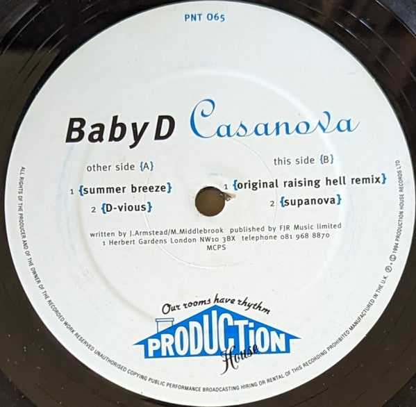 Baby D : Casanova (12", Single, Par)