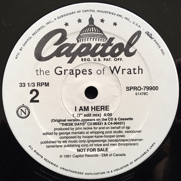 The Grapes Of Wrath : I Am Here (12", Promo)