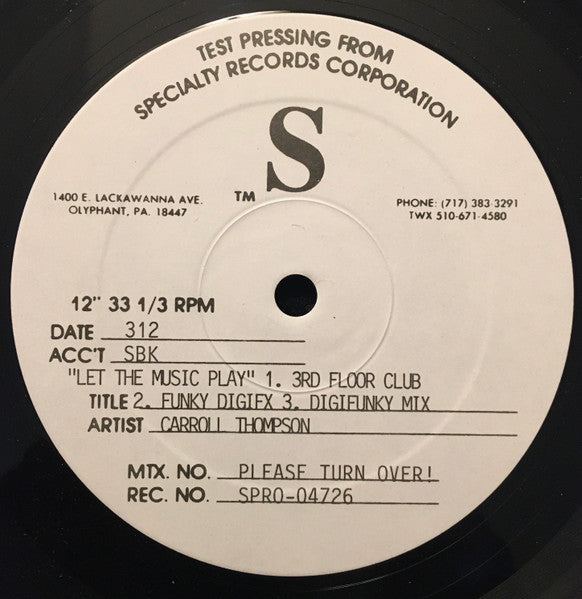 Carroll Thompson / Cicero : Let The Music Play / Live For Today (12", TP)