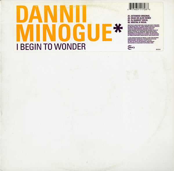 Dannii Minogue : I Begin To Wonder (12", Single)