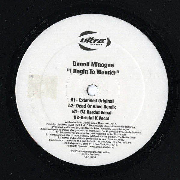 Dannii Minogue : I Begin To Wonder (12", Single)