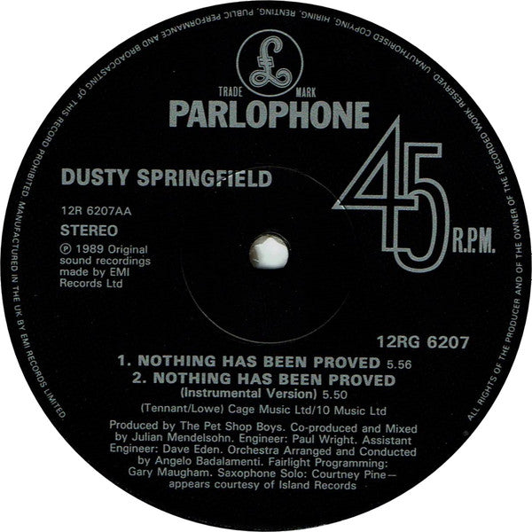 Dusty Springfield : Nothing Has Been Proved (12", Single, Ltd, Gat)