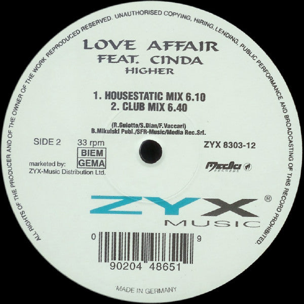 Love Affair Feat. Cinda Ramseur : Higher (12")