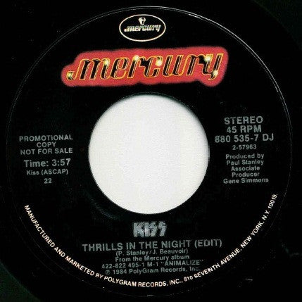 Kiss : Thrills In The Night (Edit) (7", Promo)