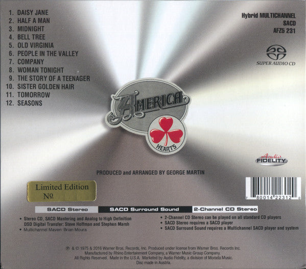 America (2) : Hearts (SACD, Hybrid, Multichannel, Album, Quad, Ltd, Num,)