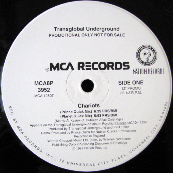 Transglobal Underground : Chariots (12", Promo)